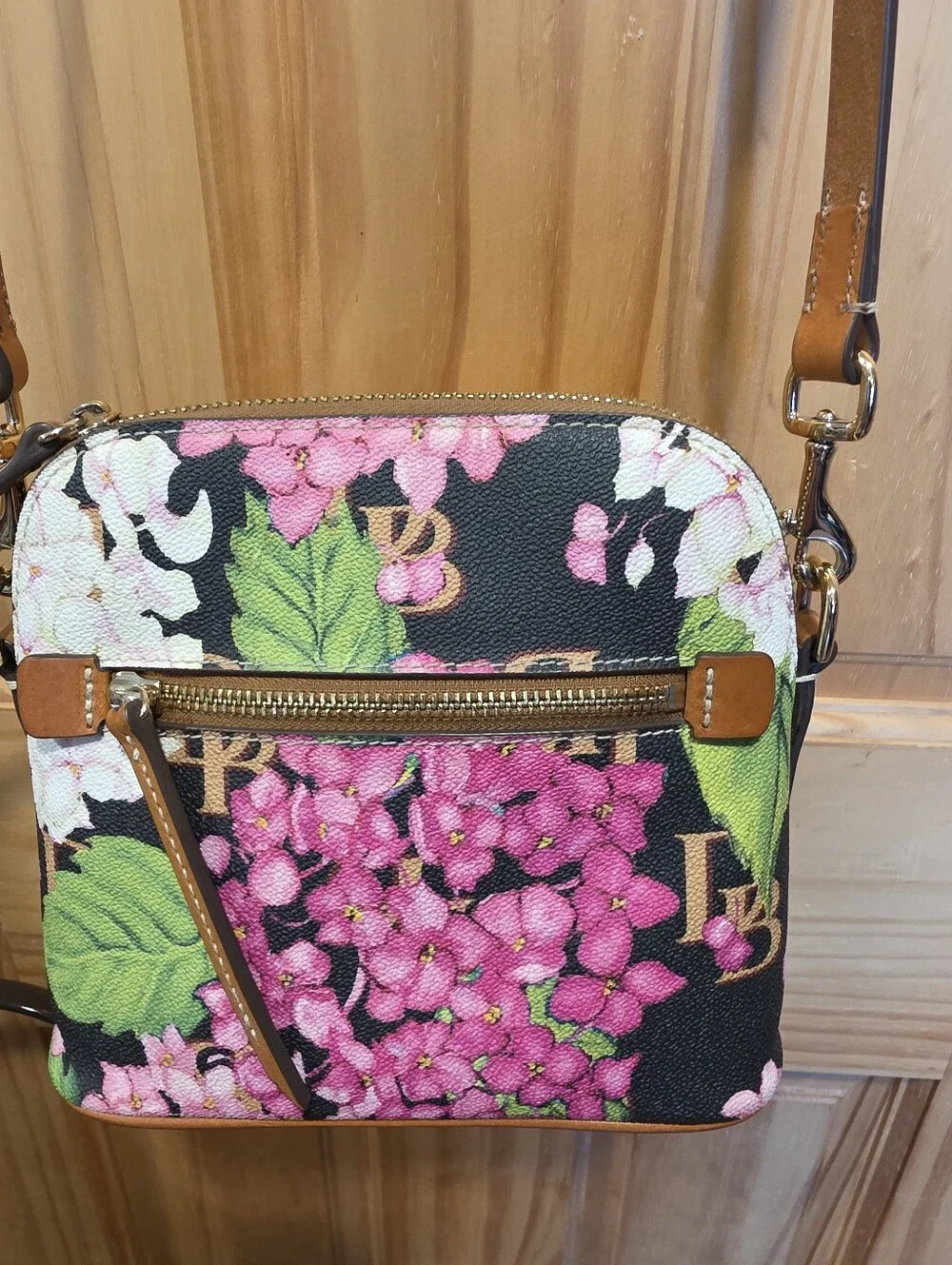 Dooney & Bourke Floral Crossbody Bag with Pink Hydrangea Print